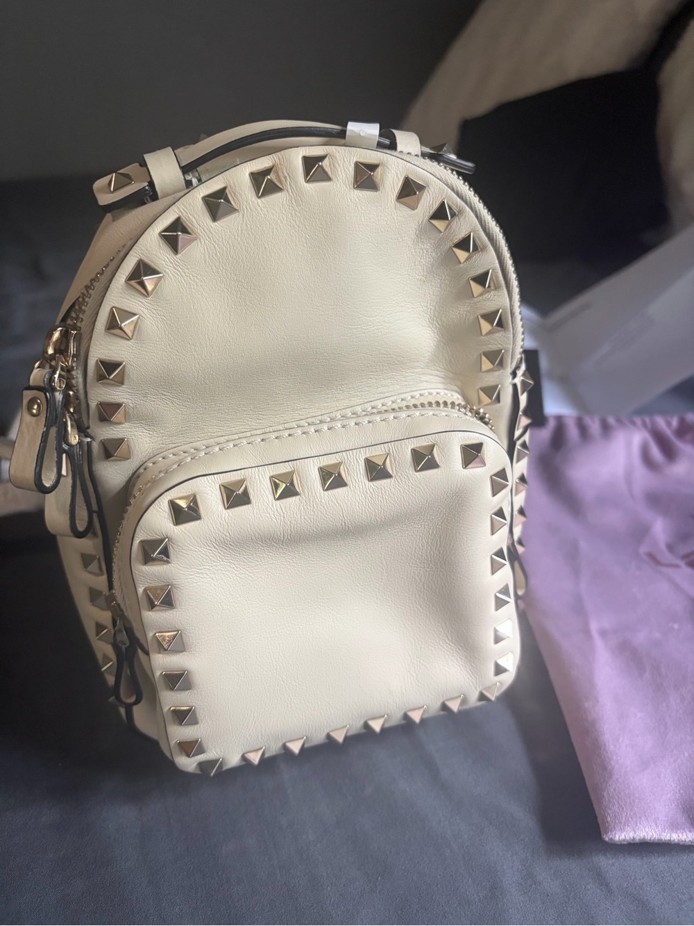 Valentino Cream RockStudded Mini Backpack